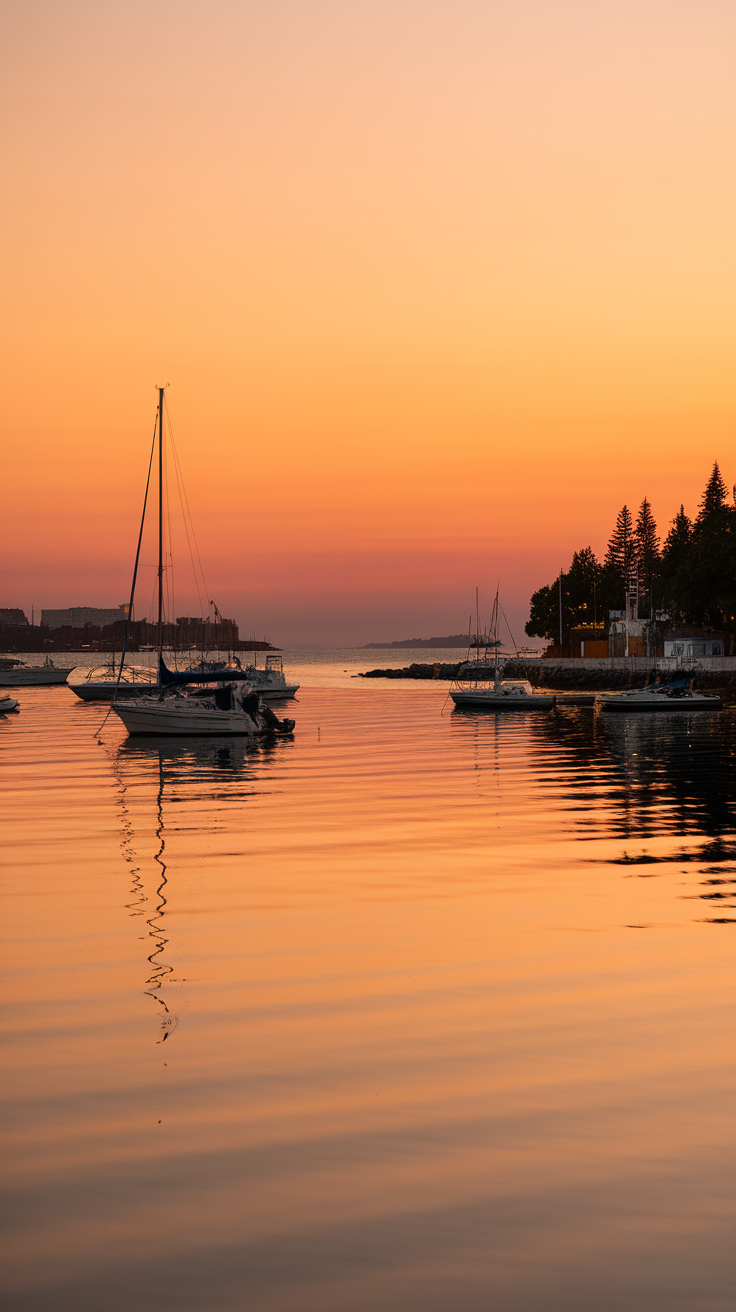 Sunset over Marina di Praia with boats in the water and a colorful sky