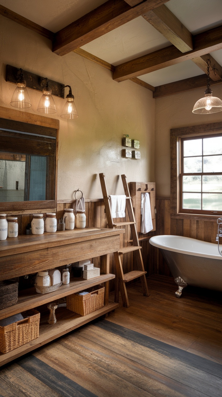 Cozy apartment bathroom with rustic farmhouse decor