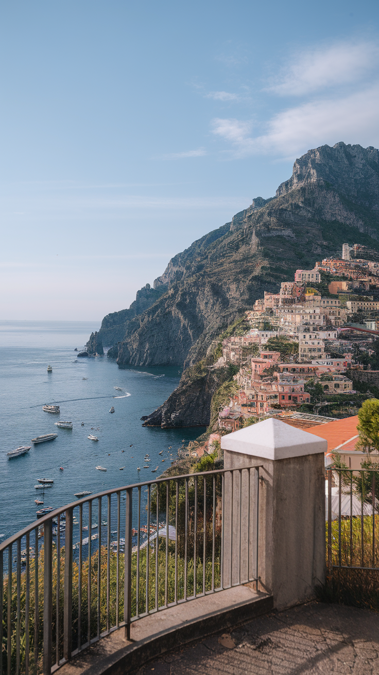 Scenic view of Positano and the coastline from Montepertuso