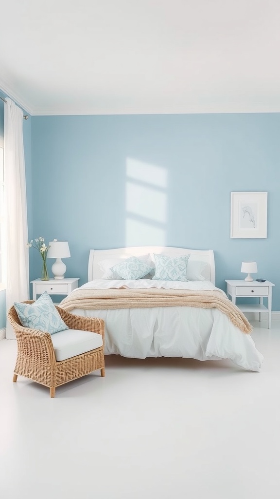 A serene blue bedroom with a cozy atmosphere