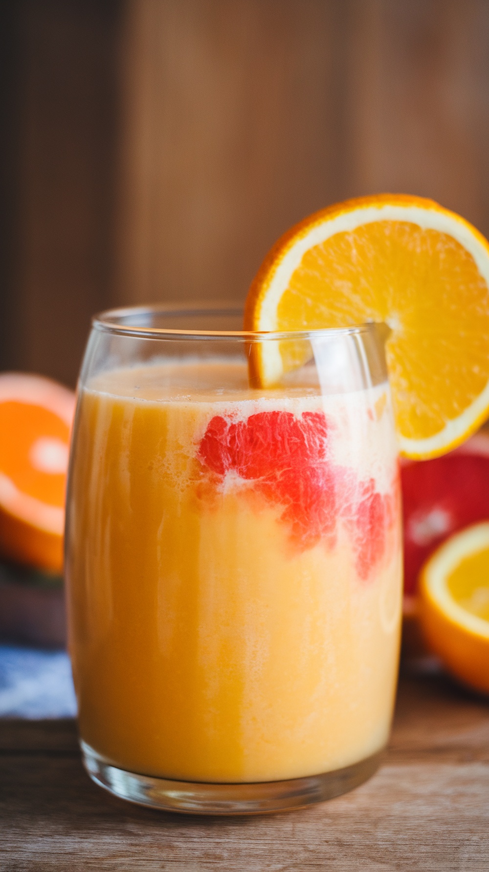 A refreshing Citrus Sunrise Smoothie in a glass with orange slices.