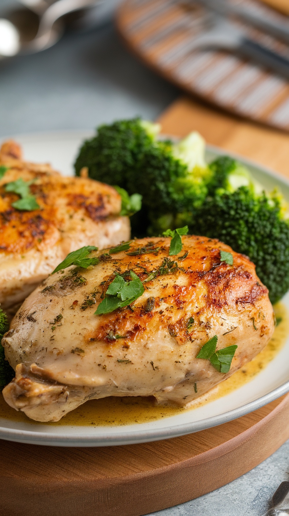 Creamy garlic butter chicken served with broccoli