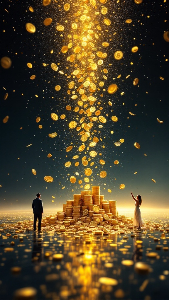 An artistic representation of wealth and abundance, illustrating the law of attraction.