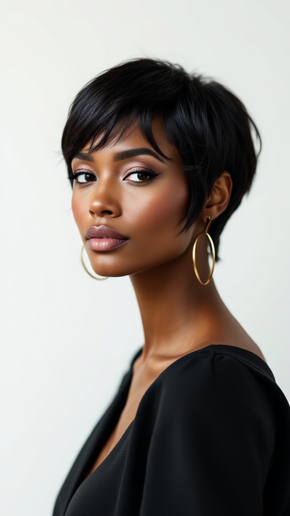 A woman with a feminine layered haircut, showcasing softness and elegance.