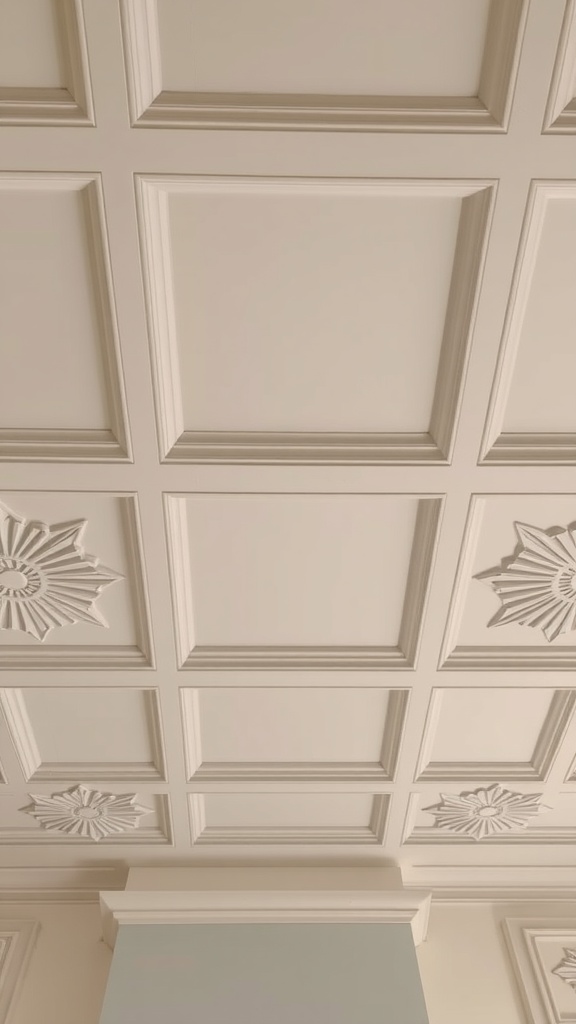 Intricate coffered ceiling with architectural moldings