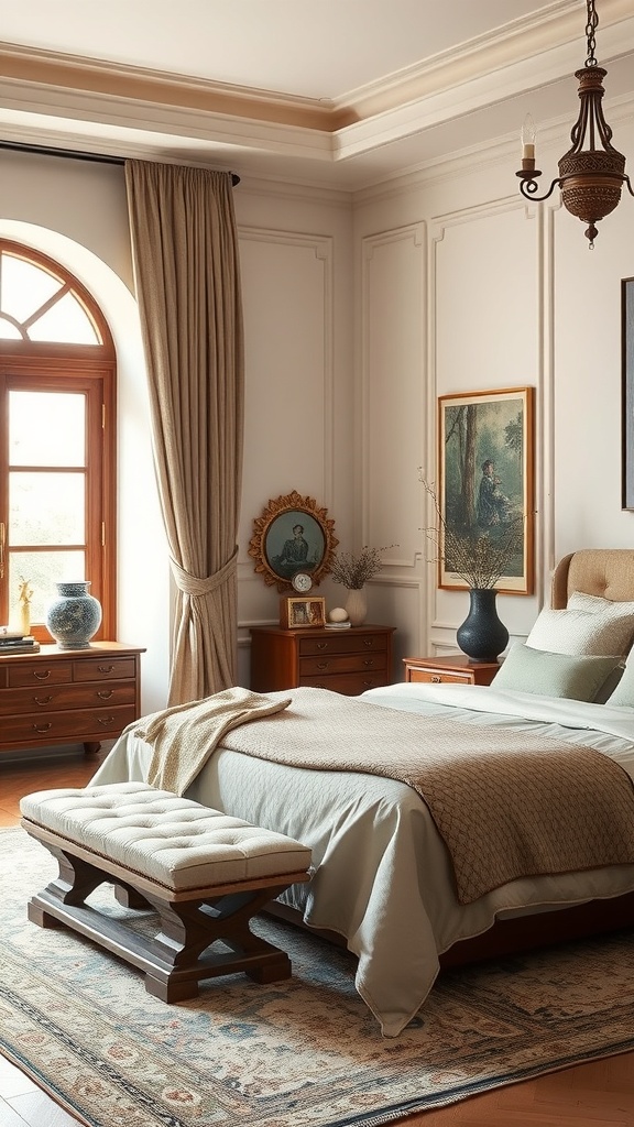 A modern luxury bedroom featuring artisan craftsmanship with elegant woodwork and textiles.