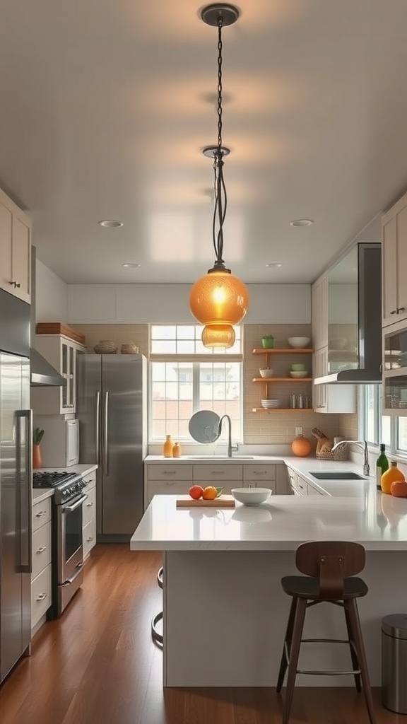 Mid-century modern kitchen with unique pendant lighting fixtures