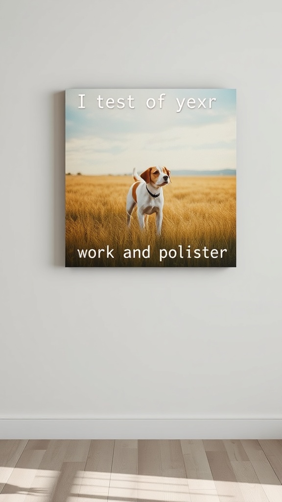 A dog standing in a field, featured in a memorial artwork with text.