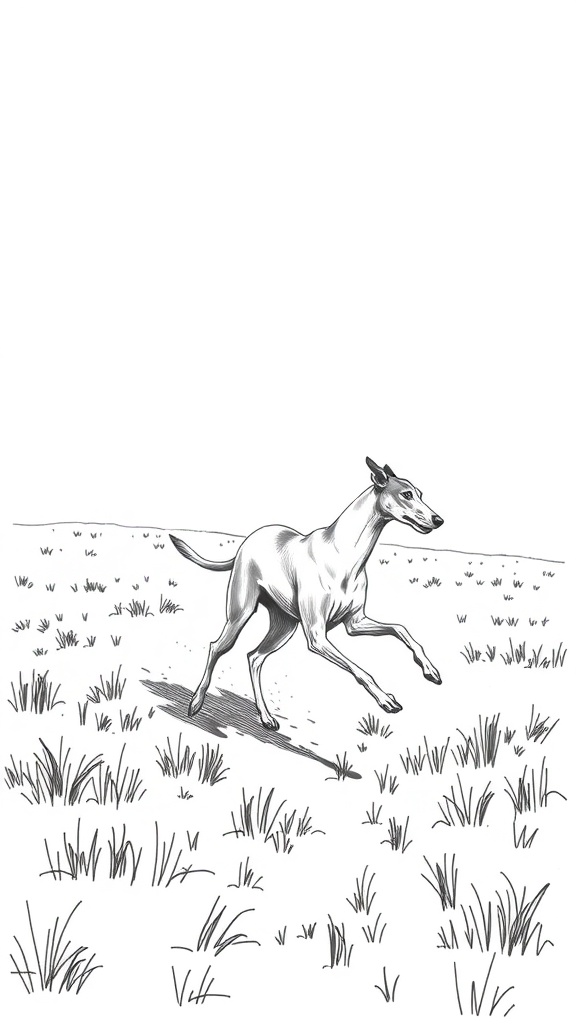 A greyhound running in a grassy field