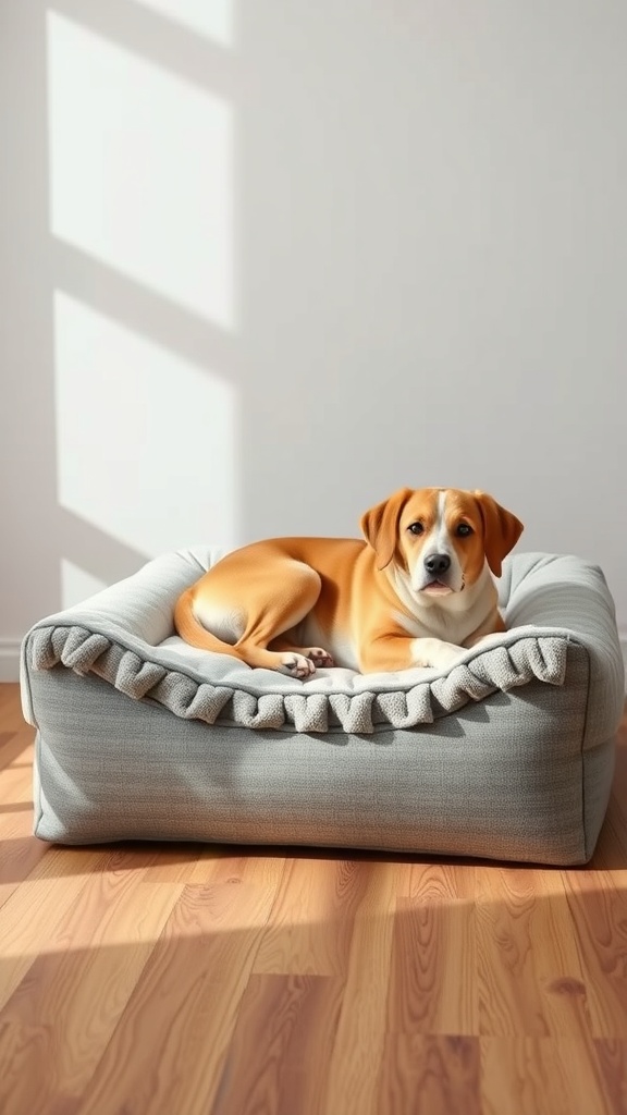 A dog resting on a cozy orthopedic dog bed with a supportive design.