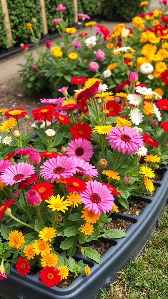 Colorful flower bed with plastic edging