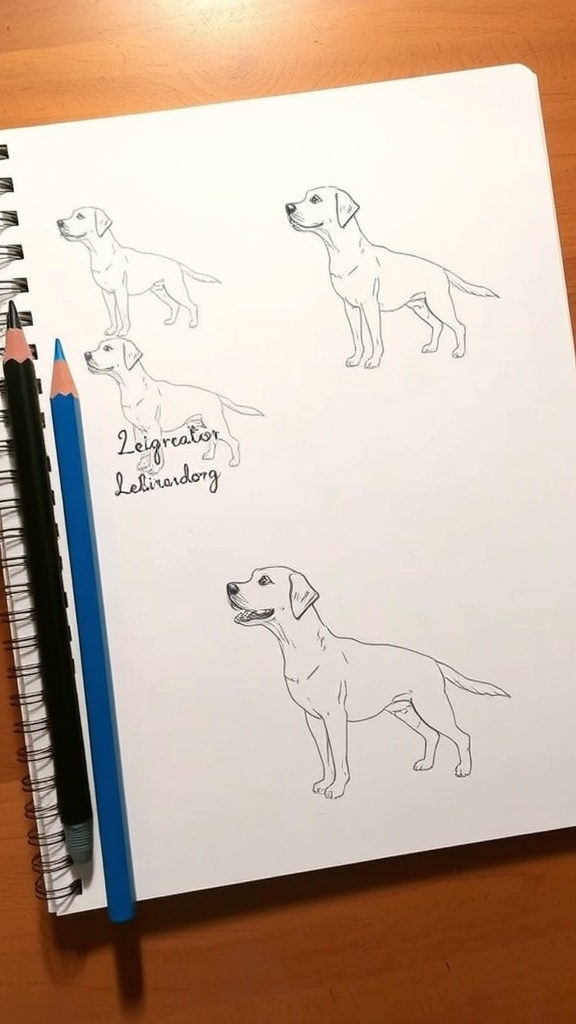 Simple outline drawings of a Labrador Retriever in various poses