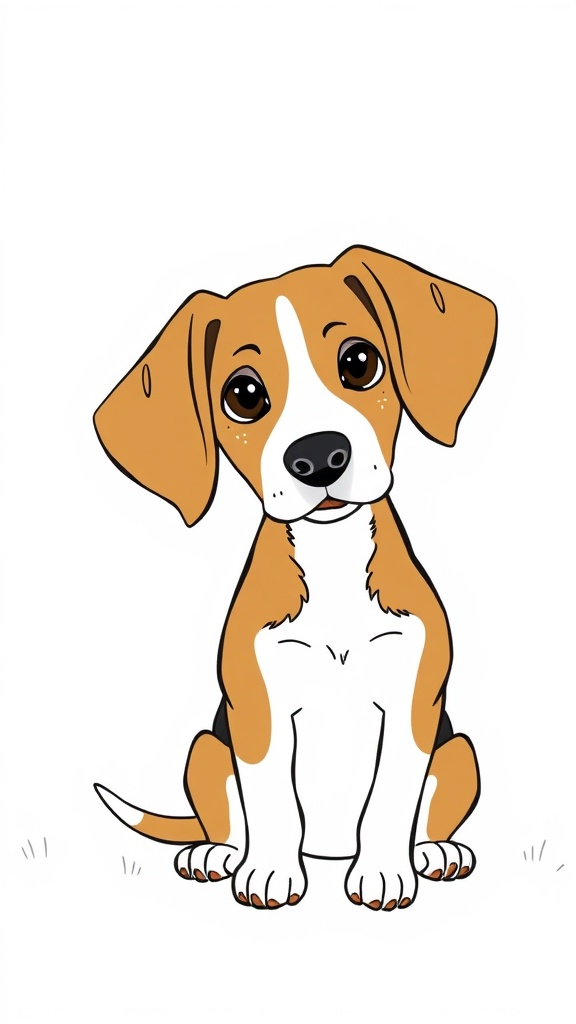 Illustration of a sitting beagle with big ears and a friendly expression.