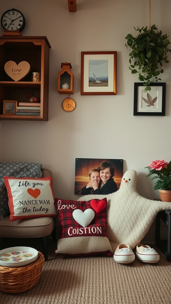 A cozy living space with sentimental items and decorations.