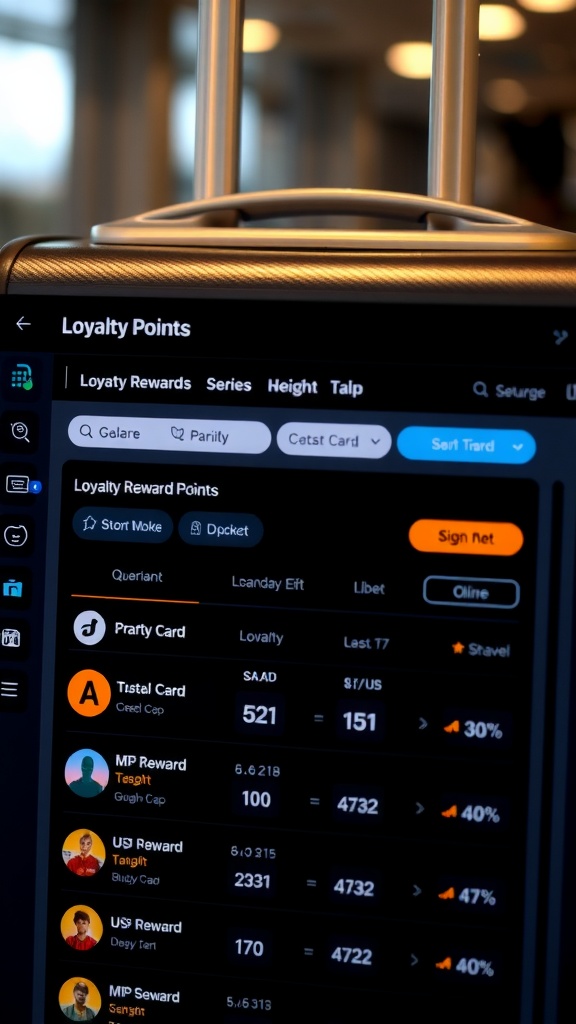 Screen displaying loyalty points from various travel cards