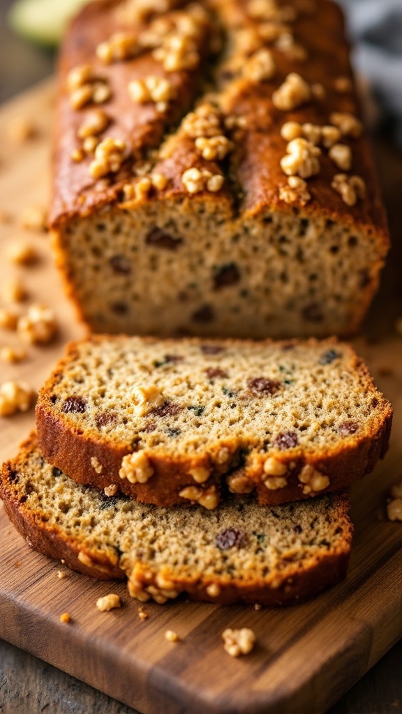 Sliced zucchini bread with walnuts