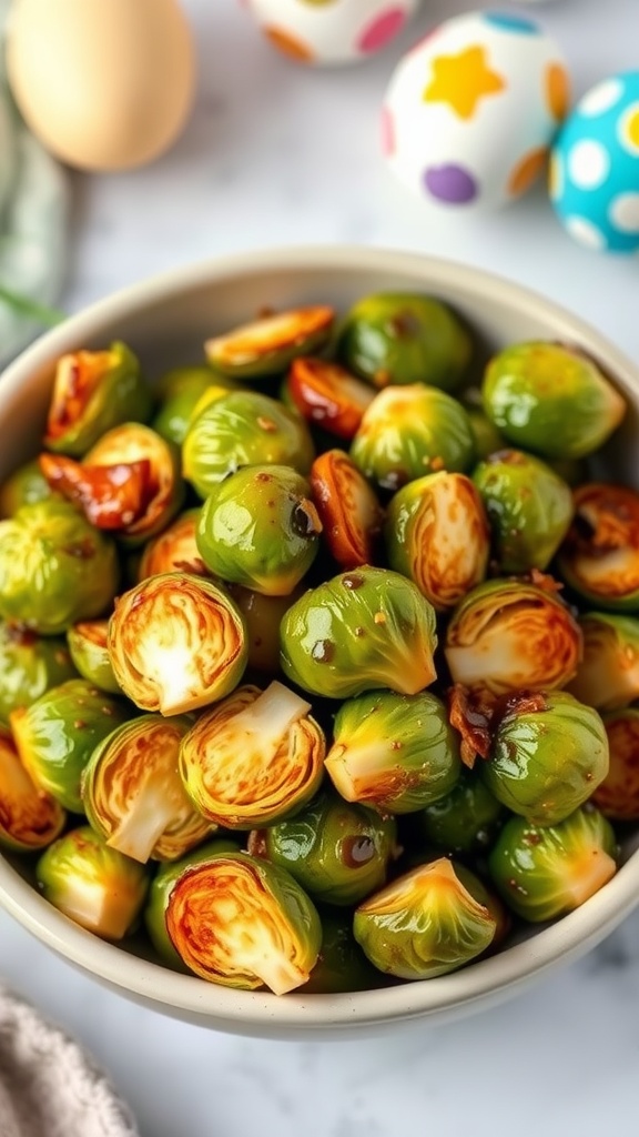Bowl of balsamic glazed Brussels sprouts
