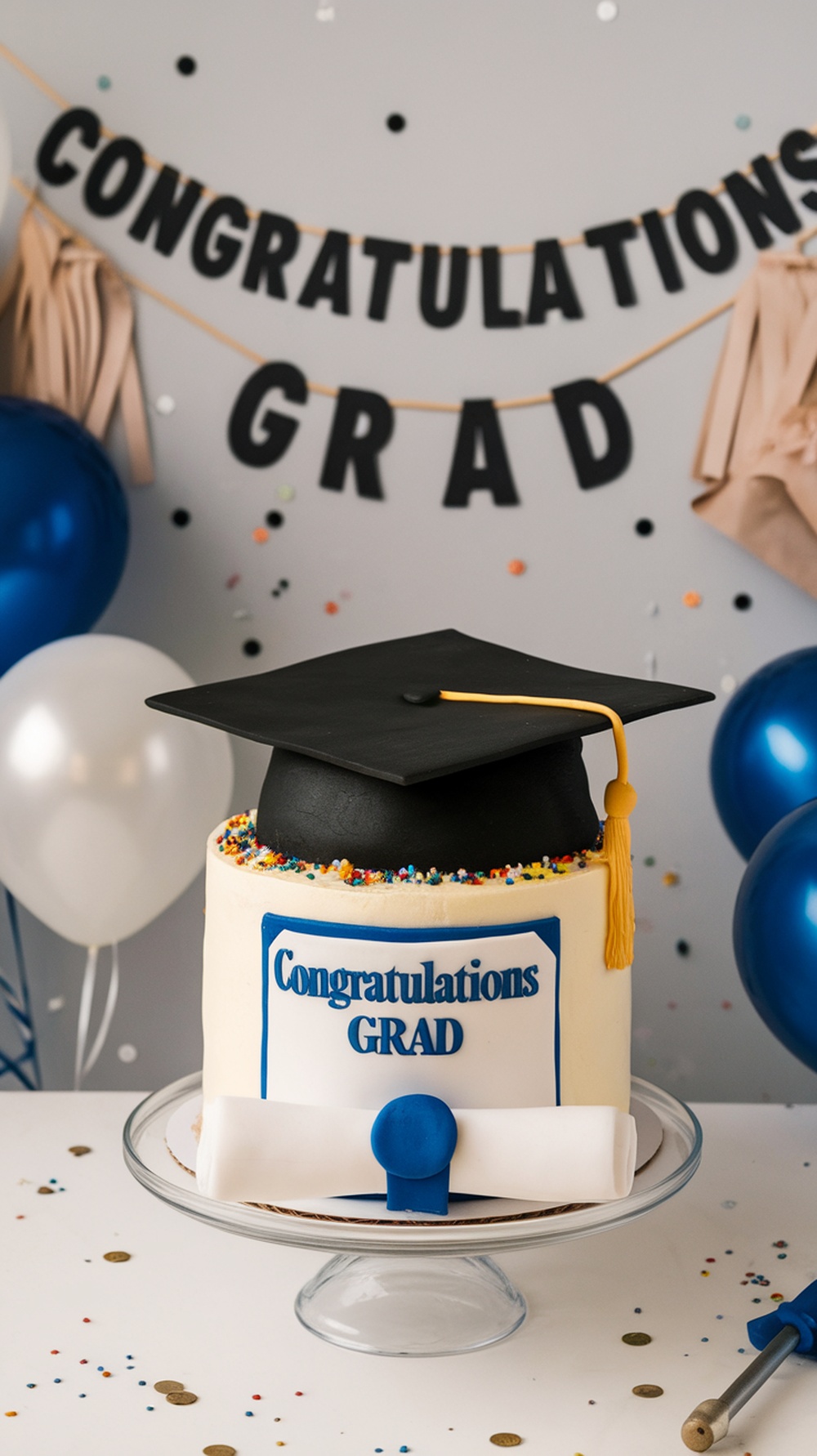 Graduation cap and diploma themed cake design