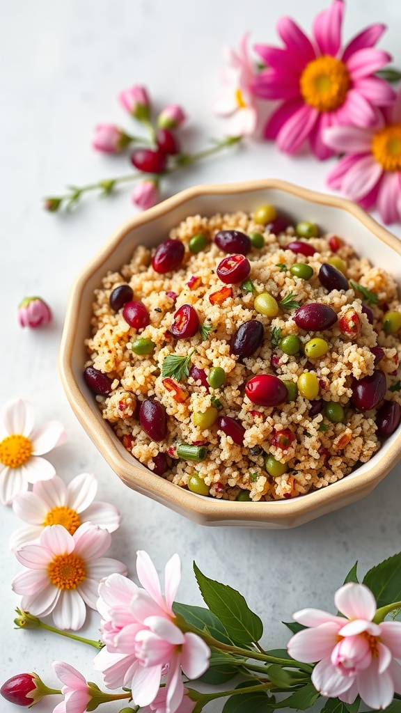 Herbed quinoa pilaf with cranberries in a bowl