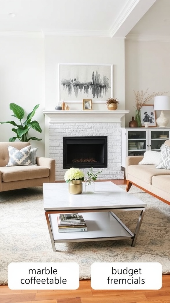 Stylish marble coffee table in a living room setting.