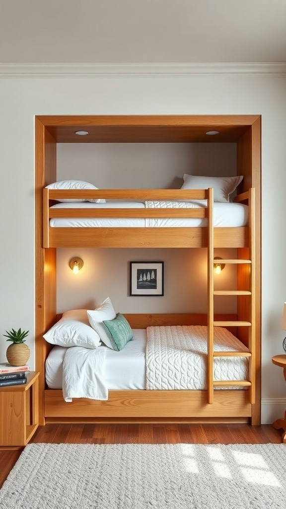 Custom built-in bunk beds with warm wood finishes