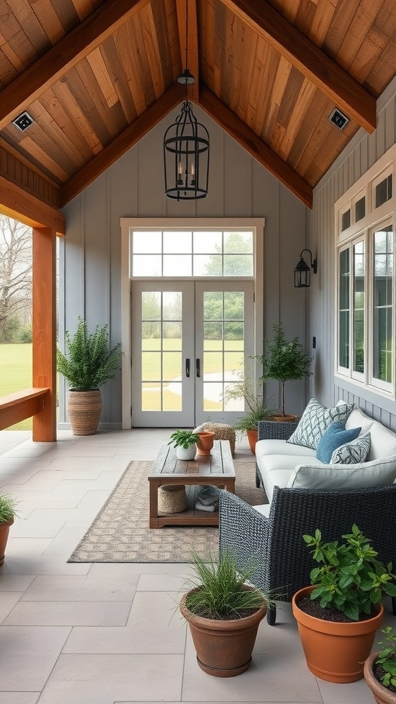 Cozy outdoor patio with seating and plants