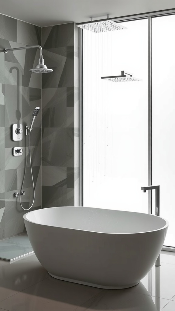 Modern bathtub and shower combo in a stylish bathroom