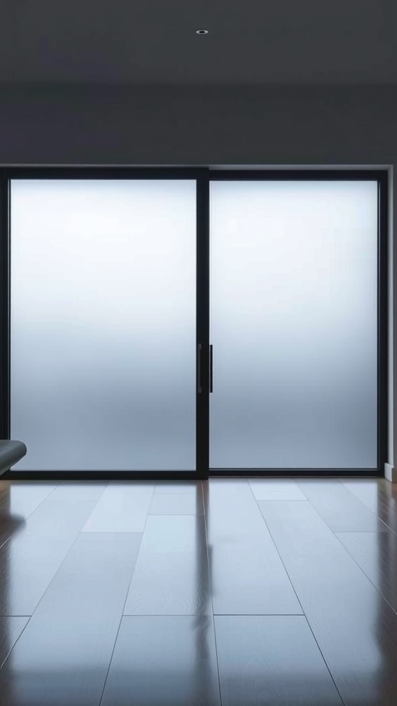 A modern sliding door with frosted glass, showcasing smart glass technology for privacy.