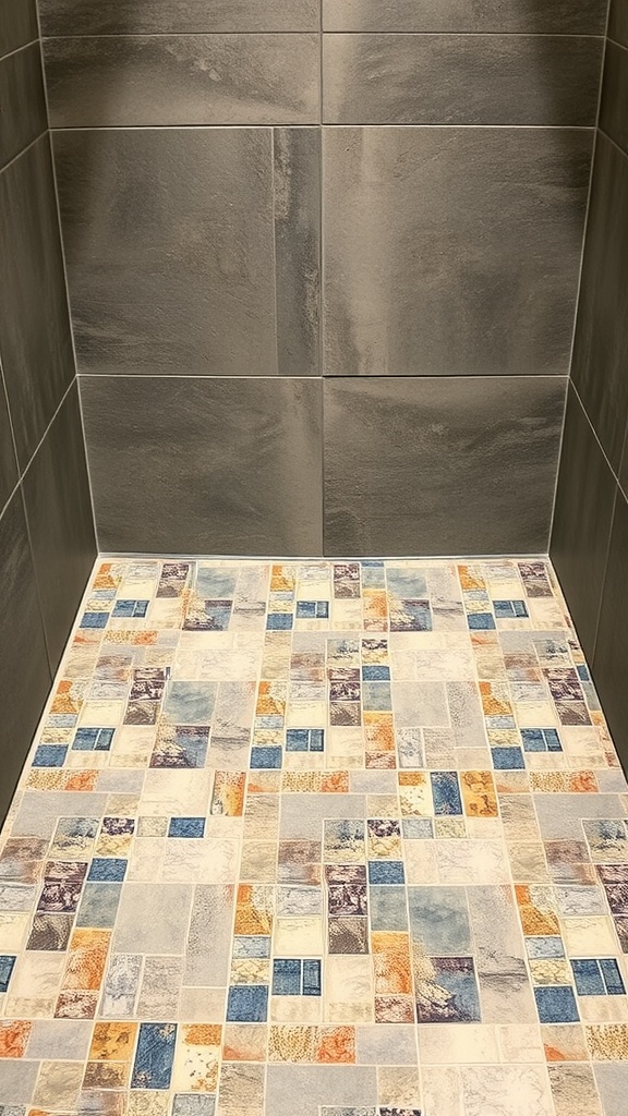 Colorful textured non-slip shower floor tiles with a pattern