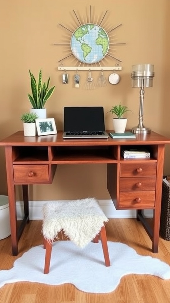 Before and after transformation of an Ikea desk, showing a change from a light finish to a dark wood stain.