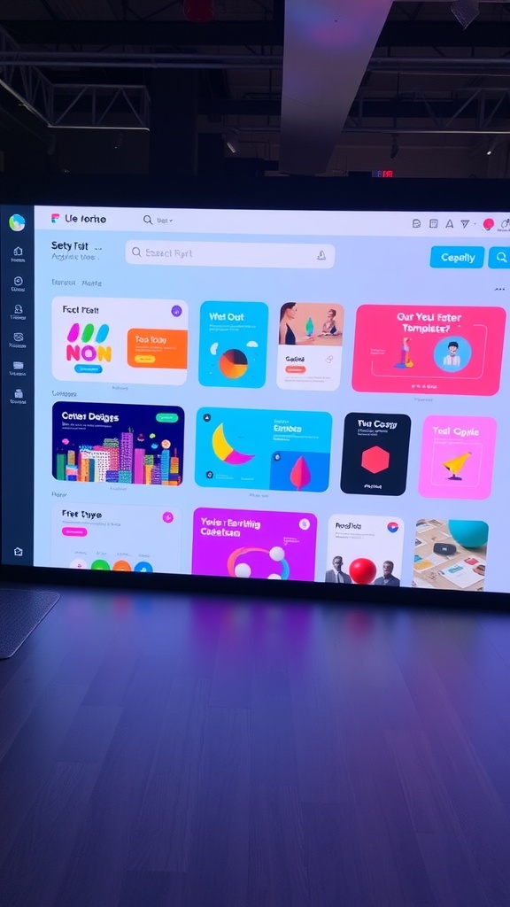 Screenshot of Canva's colorful design interface showing various templates and categories.