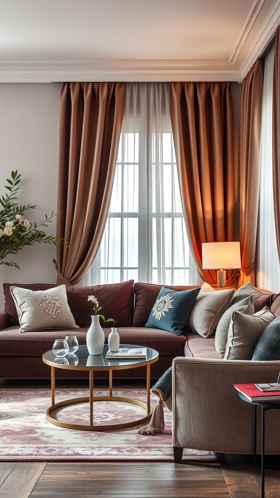 Elegant living room with luxurious textiles and fabrics