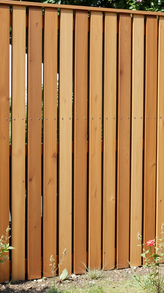 Rustic cedar slatted fence panels with natural wood finish