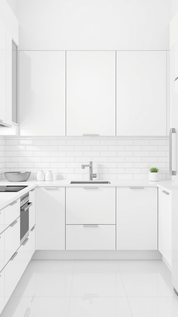 Sleek white kitchen with modern appliances and clean lines