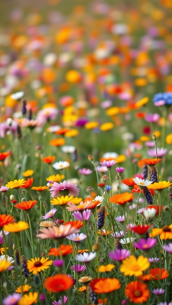A vibrant wildflower meadow filled with colorful flowers.