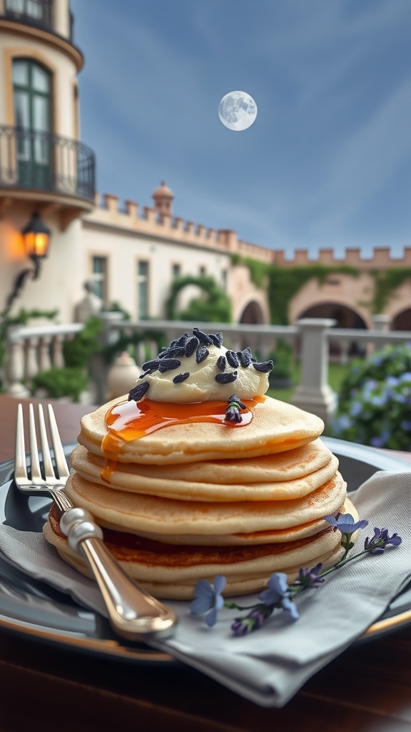 Delicious lemon ricotta pancakes with lavender drizzle