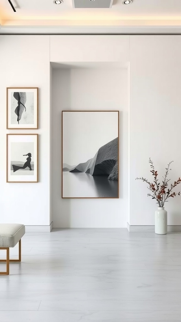 Sala moderna con obras de arte minimalistas y decoración elegante