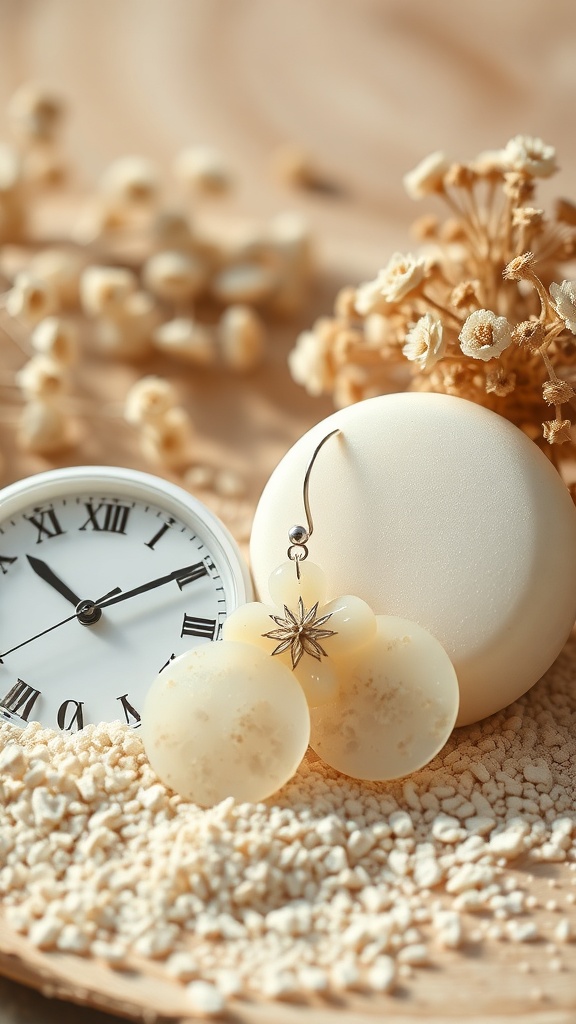 Pendientes de resina en un entorno minimalista con luz suave