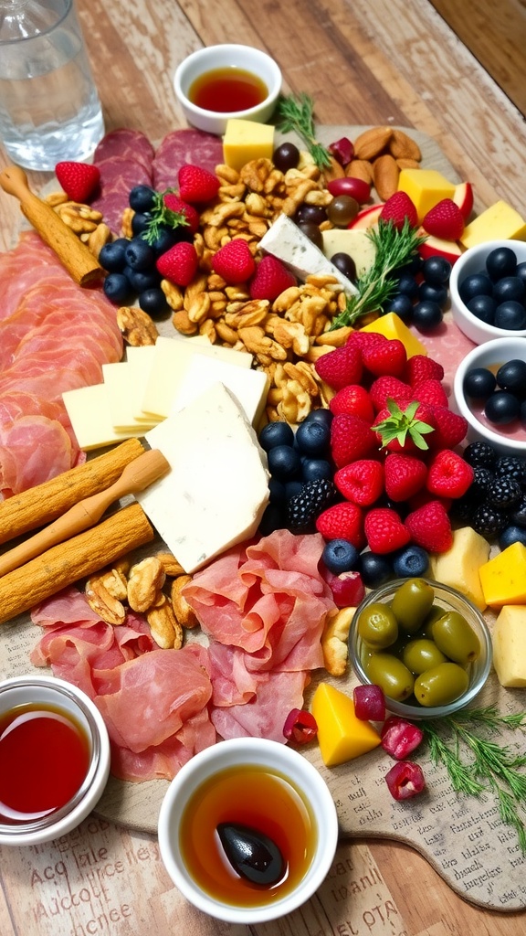 Delightful Charcuterie Boards for All Ages A delightful charcuterie board featuring meats, cheeses, fresh fruits, and nuts, set on a rustic table.