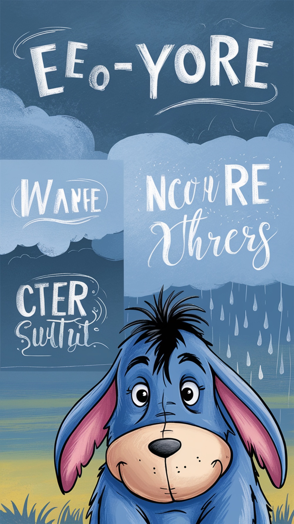 Eeyore themed baby shower invitations with a gloomy yet charming design.