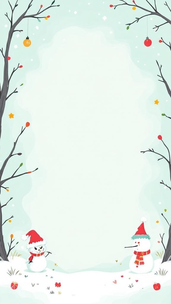 A whimsical winter scene with snowmen and festive decorations, perfect for Grinch-themed invitations.