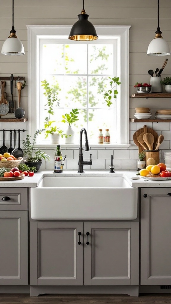 A modern kitchen prep sink with fresh vegetables and a stylish design.