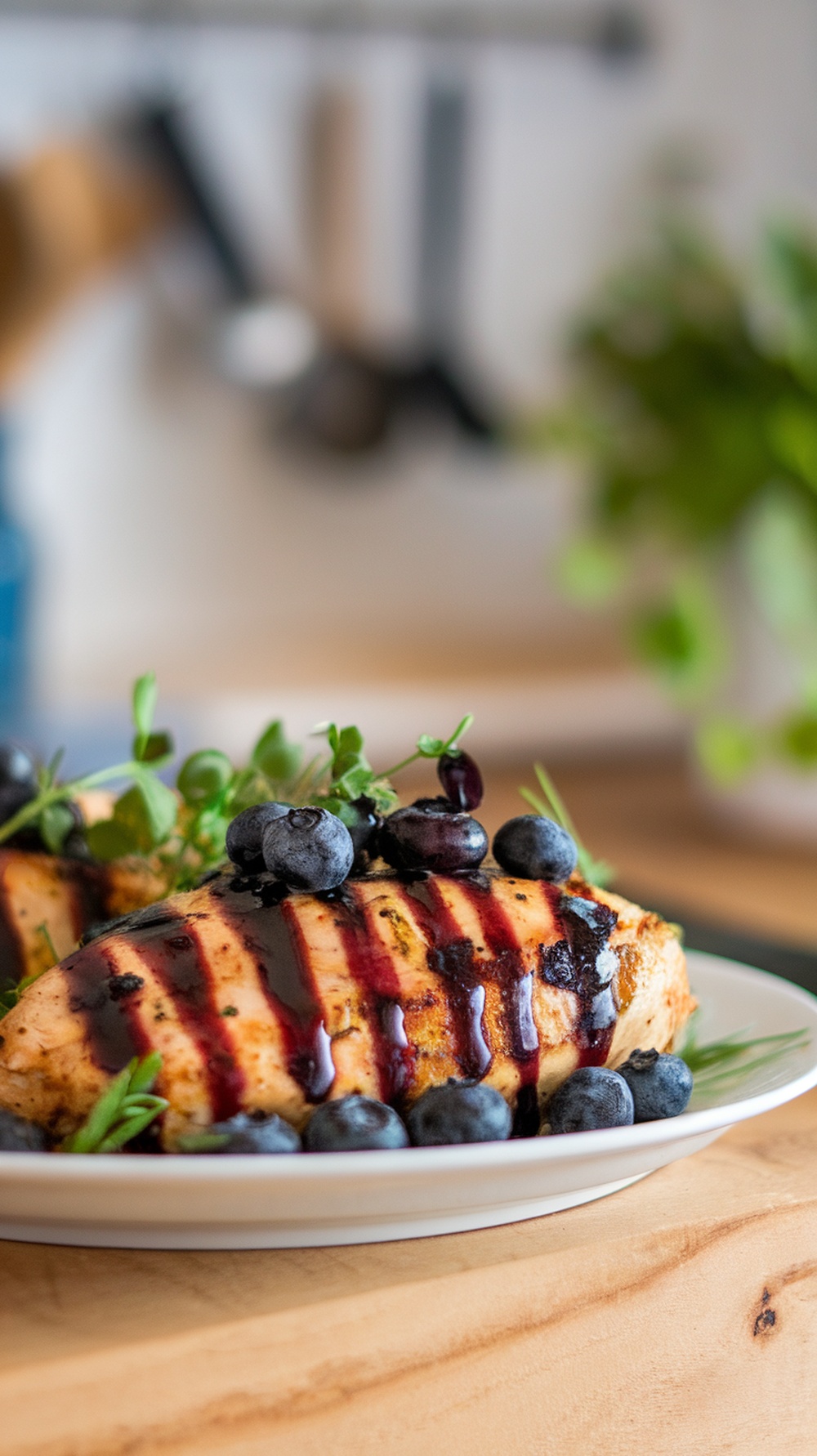 Savory Blueberry Balsamic Glaze served over grilled chicken