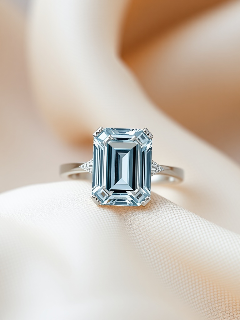 A bold emerald cut engagement ring set in white gold, showcasing a rectangular diamond.