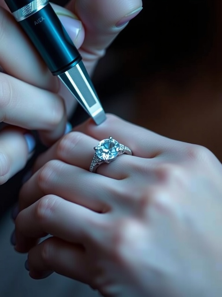 An artisan setting a lab-grown diamond engagement ring.