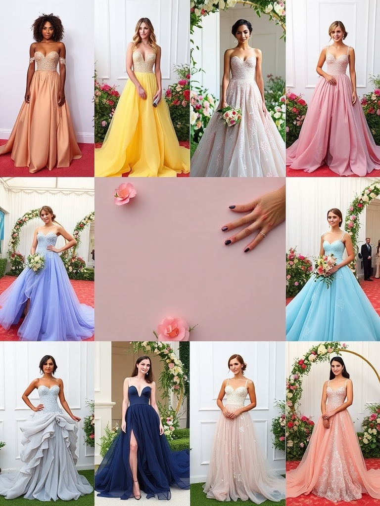A collection of stunning colored wedding dresses showcasing various styles and shades.