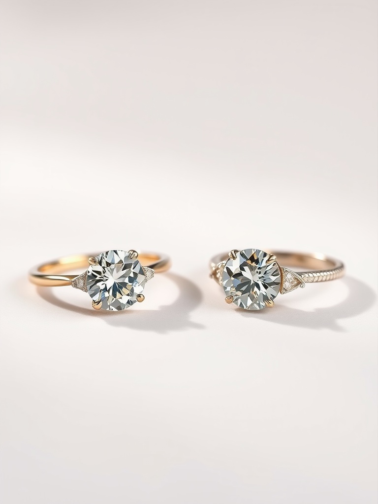 Two engagement rings: one round and one oval, showcasing different cuts.