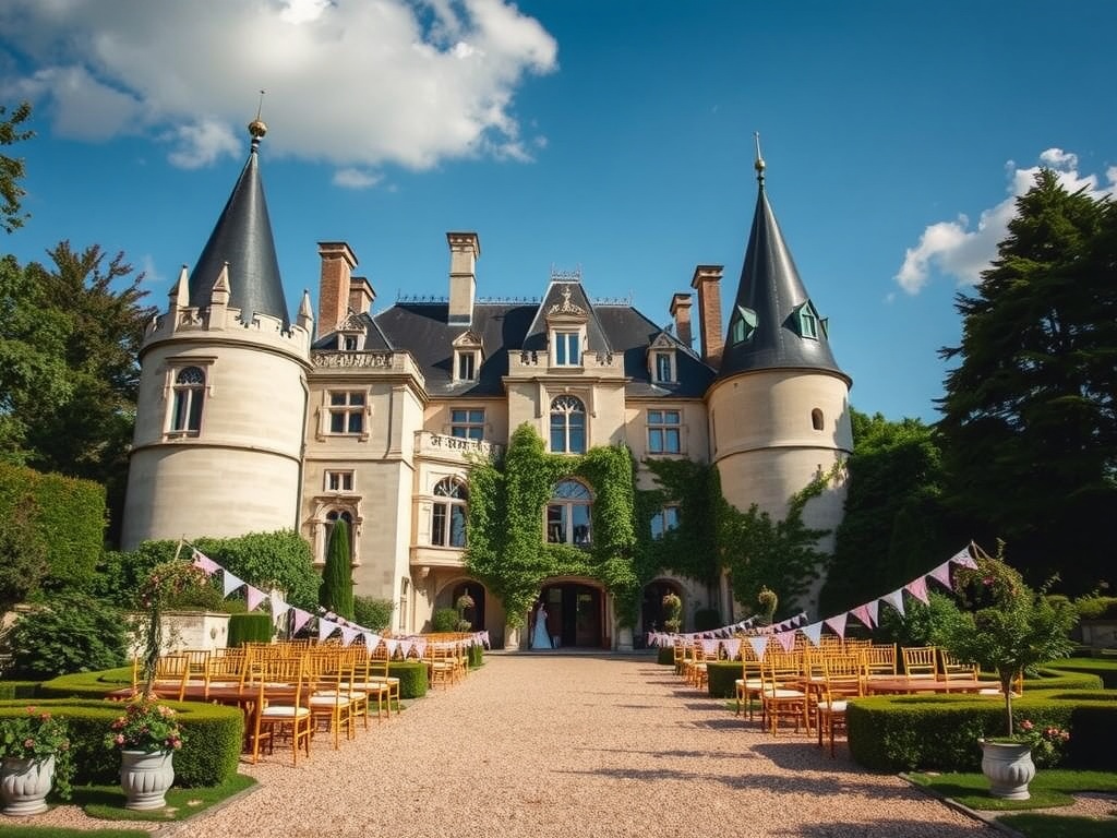 Charming castle in the Loire Valley with a beautiful garden setup for a wedding.