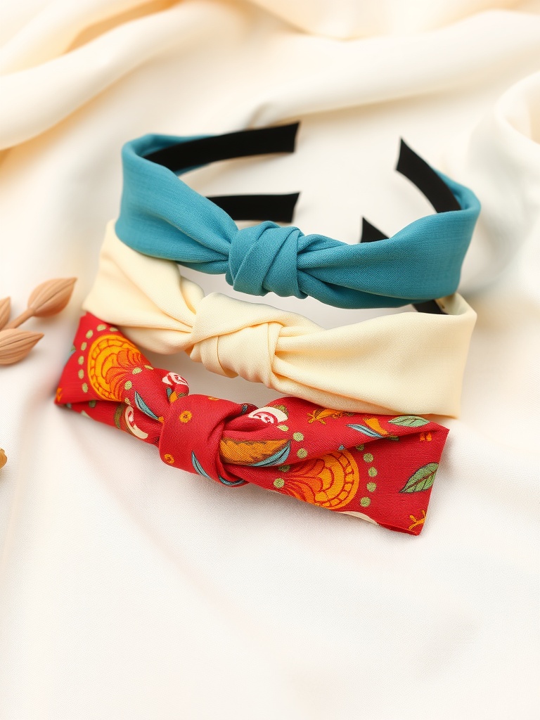 Two elegant hairstyles with different hair accessories on a soft fabric background.