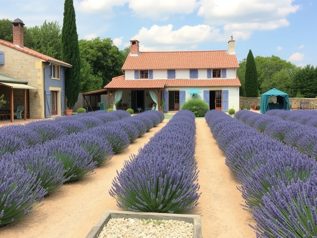 Countryside farmhouse in Provence surrounded by lavender fields